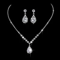 Earrings & Necklace Fashion Teardrop Crystal Wedding Jewelry Set For Women Stud Earring Banquet3145