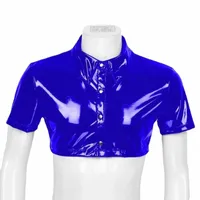 bras Sets 21 Colors Mens Shiny Metallic Short T-shirt Coat WetLook PVC Leather Zip Shirts Party Clubwear Male Streetwear Autumn Jacket Top 78Eh#