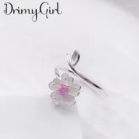 Wedding Rings Creative Boho Pink Crystal Cheery Flower For Women Adjustable Size Ring Fashion Charm Jewelry Wholesale
