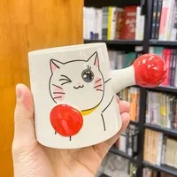 Mugs 450ML Japanese Cute Cat Coffee Mug Creative Cartoon Ceramic Cup Student Breakfast Milk Naughty Boxing Water Cups