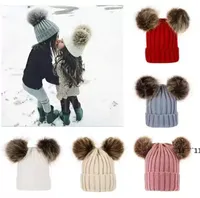 Enfants chapeaux tricot￩s pour b￩b￩s hiver un chapeau de crochet solide chaud pom doux pom doubles bouchons de cheveux caissins farouches slouchy jnb15933