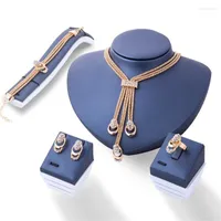 Necklace Earrings Set 4pcs set Rhinestones Tassel Jewelry Elegant Waterdrop Rhinestone Pendant Hook