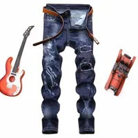 men's Jeans Pants Korean Holes Slim Fit Elastic Versatile F25p#