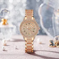 Wristwatches Women Iced Out Wrist Watch Elegant Ladies Bracelet Quartz Waterproof Studded Diamond Watches Luxury Gold Clock Gift Female