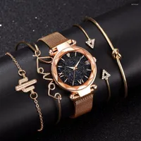 Wristwatches Rose Gold Starry Sky Dial Watches Women Ladies Crystal Bracelet Quartz Wrist Watch 5 PCS Set Relogio Feminino