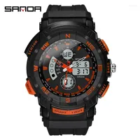 Wristwatches SANDA 2022 Trendy Men Multifunctional Sports Watch Chronograph Mens Waterproof Luminous Shockproof Dual Display Watches 775