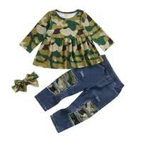 Clothing Sets Nfant Baby Girls Casual Three-piece Clothes Set Camouflage Printed Pattern Pullover Jeans And Headdress 1-4T
