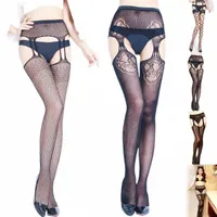 bras Sets Sexy Suspender Stocking High Knee Socks Open Crotch Pantyhose Hold On Lady Crotchless Tights Sex Lace Erotic For Women Wholesale y3At#