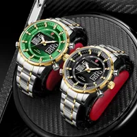 Wristwatches LIGE Quartz Wristwatch Sport Watches For Men Military Steel Clock Digital Dual Display Watch Relogio Masculino