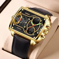 Wristwatches LIGE FOXBOX Men's Watches Dual Display Quartz Wirstwatch Waterproof Leather Digital Business Watch For Men Relogio Masculino