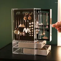 Sachets de bijoux Kunststoff Schmuck Organisateur Staub Ohrringe Halter Schublade Box Halskette Stnder Lagerung Rack Anneau