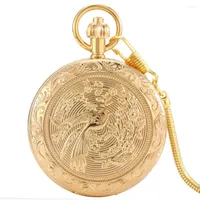 Pocket Watches Grandeur Double Open Mechanical Big Watch Fine Bird Carving Style Arabic Digital Dial Golden Necklace Pendant Clock Women