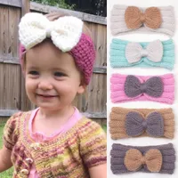 Baby Hair Accessories Girls Bow Headband 21 colors Turban solid color Elasticity fashion Kids Hairbow Boutique Knitting wool bow-knot HairBand