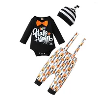Clothing Sets Infant Baby Boy 3Pcs Halloween Outfits Long Sleeve Bowtie Romper Bib Pants Hat Set Spring Autumn