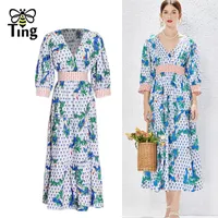 Casual jurken Tingfly Women Boheemse bloemendruk Maxi Long A Line Street Fashion Largo Vestido Summer Boho Dress Robes Plus plus