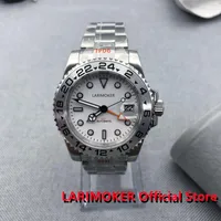 Wristwatches LARIMOKER 40MM Arrival Automatic White GMT3804 Men Watch Black Hand Oyster Bracelet Sapphire Glass Steel Metal Bezel