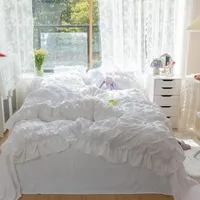 Bedding Sets Luxury Super Soft Seersucker Fabric Princess Ruffle Set Queen King Size Duvet Cover Bed Linens Pillow Cases 4pcs