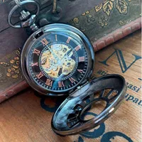 Pocket Watches 8931 Black Creative Wheel Open Cover Mechanical Watch Men's And Women's Accessories With Necklace