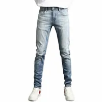 men's Jeans High Street Style Basic Washed Pants Fashion Brand Denim Old And Retro Stretch Slim Fit j0W3#