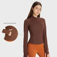 Damen-Blazer mit Taille, Yoga-Kleidung, Baumwoll-Sweatshirt, schmaler Mantel, Herbst- und Winter-Bomberjacke mit Daumenloch oben
