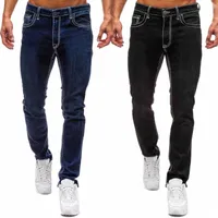 men's Jeans Basic Men Full Length Regular Dark Blue Black Denim Trousers Casual Mens Homme Streetwear Male Straight Pants D301 U0Gp#