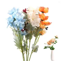 Dekoratif Çiçekler Yapay Çiçek Kar Şakayık Dökme İpek Dekor Düğün için Sahte 60cm Kumaş 6 Kafa