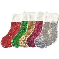 Colorful Sublimation Christmas Socks Sequin Cotton Blanks Double Sided Printing Socking Festive Decorations Santa Ornament RRE14681
