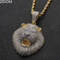 Men Hip hop iced out bling Lion pendant necklaces pave setting Zircon Hiphop animal necklace fashion jewelry drop 297k