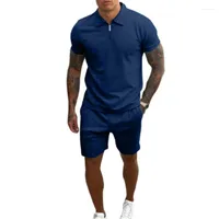Men&#039;s Tracksuits Men&#039;s Sweat Absorbing Fashion Turn-down Collar T-shirt Shorts Men Loose Tracksuit Soft Sportswear Buttons For Fitness