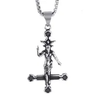 Pendant Necklaces Elfasio Men Stainless Steel Necklace Baphomet Goat Inverted Cross Jewelry Satanic Satan Demon Devil Lucifer348f