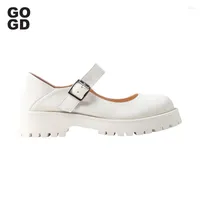 Dress Shoes GOGD Brand 2022 Spring Mary Janes Female Platform High Heels White Real Leather Loafers Women Japanese Style Lolita
