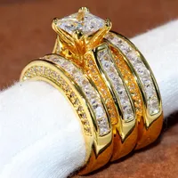 Victoria Wieck Sparkling Fashion Jewelry Princess Ring 14KT Yellow Gold Filled 3 IN 1 White Topaz Party CZ Diamond Women Wedding B201P