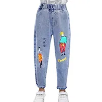Jeans Fashion Cartoon for Girls Teenage Children Elastic Waist Denim Pants Kids Trousers Clothes 4-13T 220930