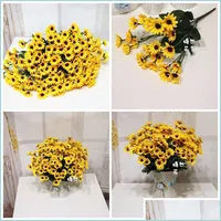Dekorativa blommor kransar falska blommor et solen sju gula gul f￤rg mode dekorativa konstgjorda blommor bwedding dekorati soif dhwak
