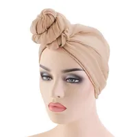 Women Knot Bonnet Cap Hijab Soft Tie Fashion Muslim Turban Hat Arab Head Wrap Scarf Long Hair Solid Headband197J