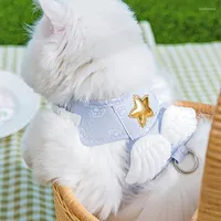 Dog Collars Pet Cat Harness Leash Set Cute Angel Wings Vest With Traction Belt Breathable Outdoor Walking Chest Strap For Dogs Cats