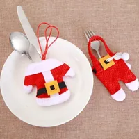 Christmas Decorations 2Pcs Chirstmas Tableware Holder Knife Fork Cutlery Skirt Pants 2022 For Home Party Decoration Decor