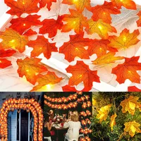 Julekorationer 2m 10 LED Fairy Lights Artificial Autumn Maple Leaves Fall Garland LED String Lights Thanksgiving Christmas Halloween Decoration L220908