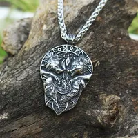 1pcs stainless steel Two raven sigil pendant two wolves tree of life and norse Vegvisir jewelry viking men necklace223D