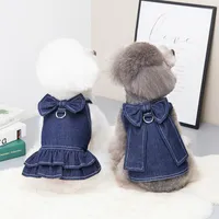 Dog Apparel Clothes For Small Dogs 2022 Spring Summer Dress Clothing Pet Puppy Denim Skirt With Bow Fashion Cute Teddy Costume No Leash