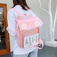 Kvinnor söta ryggsäckar ita väska med katt bagging back packar tassar skolväska för tonåring flickor transparent bokväska klara itabag