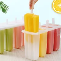 Bakvormen 4 holte ijsvorm Popsicle maker fruitsap dessert vriezer met dekselstokken diy zelfgemaakte kubusbladen keukengereedschap