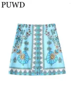 Skirts PUWD Women Printing Retro Elegant Sweet Beauty Street Style Comfortable And Loose Leisure Holiday 2022 Summer Female Skirt