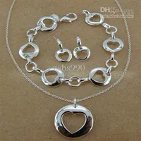 925 Silver Jewelry Sets Heart Pendant Necklace Bracelet stud earrings valentine gift for women 5set lot233z