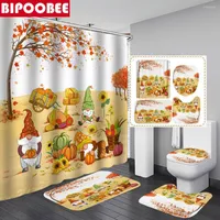 Shower Curtains 3D Gnomes Autumn Fall Harvest Pumpkin Bathroom Curtain Toilet Lid Cover Bath Mats Non-Slip Carpet Pedestal Rugs