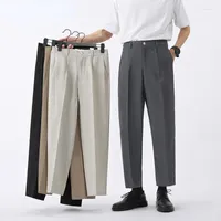 Men's Suits Fashion Summer Men Suit Pants Male Pendant Cropped Straight Loose Trousers For Business Casual Dress White Black Gray