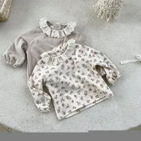 Casaco meninas de casaco 25-36m 13-24m Sweater de colarinho de renda bebê algodão algodão casual flor sólida primavera outono camiseta floral