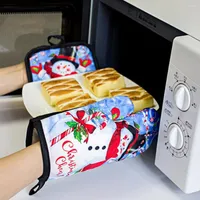 Oven Mitts Christmas Print Anti-Scalding Glove Merry Heat Insulation Pad Kitchen Baking Microwave Mat Mitten