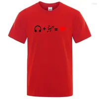 Men's T Shirts Men's Headphones Plus Music Equals My Love For You Mens Breathable Tshirts Fashion O-Neck Cartoons Cotton Tops