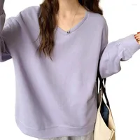 Женские толстовка 2022 Мода Женщины с твердым рукавом с длинным рукавом винтаж V-образный вырезка Kawaii Корейские топы.
